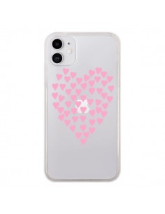 Coque iPhone 11 Coeurs Heart Love Rose Pink Transparente...