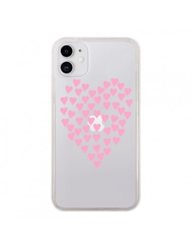 Coque iPhone 11 Coeurs Heart Love Rose Pink Transparente - Project M