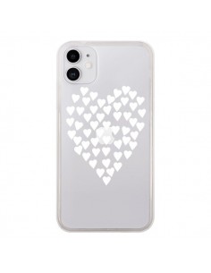 Coque iPhone 11 Coeurs Heart Love Blanc Transparente -...