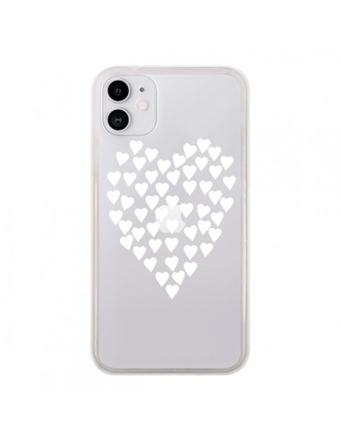 Coque iPhone 11 Coeurs Heart Love Blanc Transparente - Project M