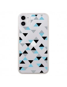 Coque iPhone 11 Triangles Ice Blue Bleu Noir Transparente...