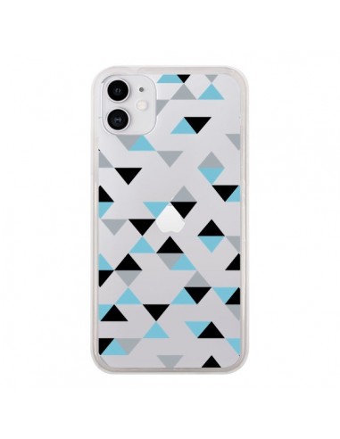 Coque iPhone 11 Triangles Ice Blue Bleu Noir Transparente - Project M