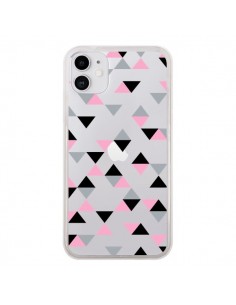 Coque iPhone 11 Triangles Pink Rose Noir Transparente -...