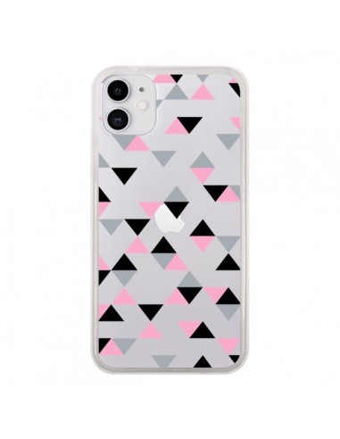 Coque iPhone 11 Triangles Pink Rose Noir Transparente - Project M