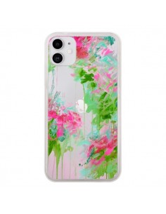 Coque iPhone 11 Fleur Flower Rose Vert Transparente - Ebi...