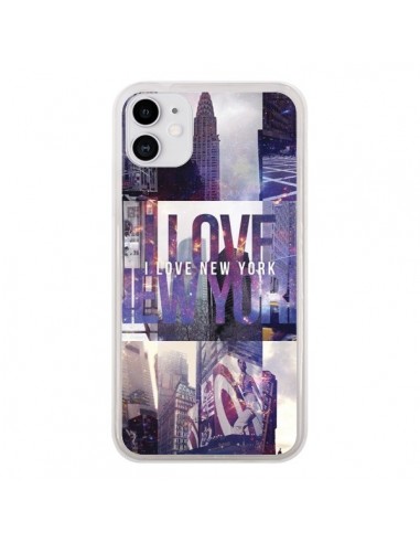 Coque iPhone 11 I love New Yorck City violet - Javier Martinez