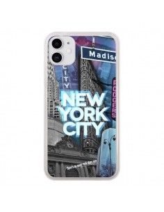 Coque iPhone 11 New York City Buildings Bleu - Javier...