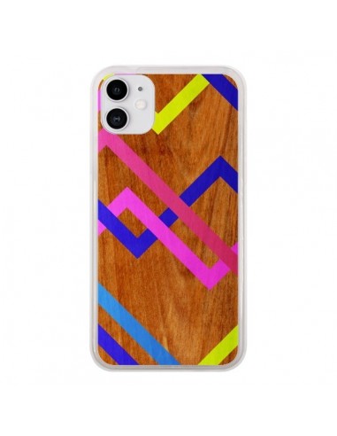 Coque iPhone 11 Pink Yellow Wooden Bois Azteque Aztec Tribal - Jenny Mhairi