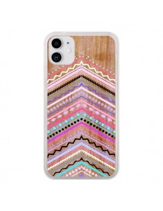 Coque iPhone 11 Purple Chevron Wild Wood Bois Azteque...