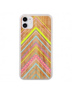 Coque iPhone 11 Wooden Chevron Pink Bois Azteque Aztec...