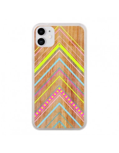 Coque iPhone 11 Wooden Chevron Pink Bois Azteque Aztec Tribal - Jenny Mhairi