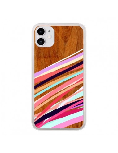 Coque iPhone 11 Wooden Waves Coral Bois Azteque Aztec Tribal - Jenny Mhairi