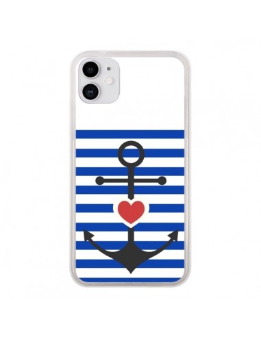 Coque iPhone 11 Mariniere Encre Marin Coeur - Jonathan Perez