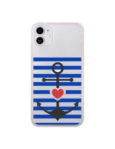 Coque iPhone 11 Mariniere Ancre Marin Coeur Transparente - Jonathan Perez