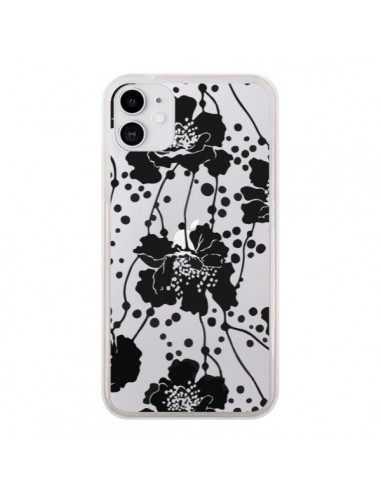 Coque iPhone 11 Fleurs Noirs Flower Transparente - Dricia Do