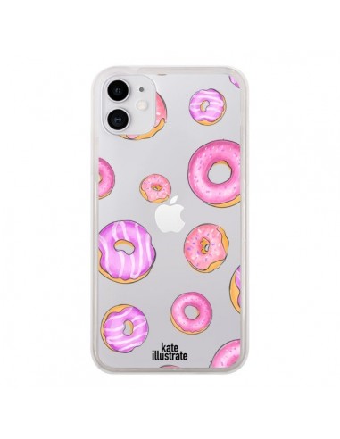 Coque iPhone 11 Pink Donuts Rose Transparente - kateillustrate