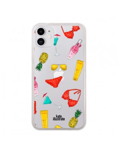 Coque iPhone 11 Summer Essentials Ete Essentiel Transparente - kateillustrate