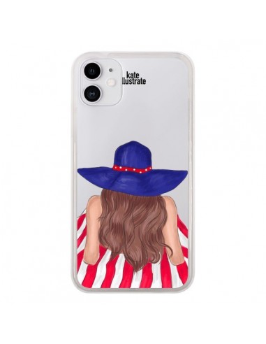 Coque iPhone 11 Beah Girl Fille Plage Transparente - kateillustrate