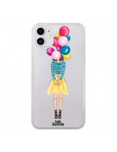 Coque iPhone 11 Girls Balloons Ballons Fille Transparente - kateillustrate