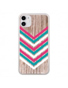 Coque iPhone 11 Tribal Aztèque Bois Wood Flèche Rose Bleu...