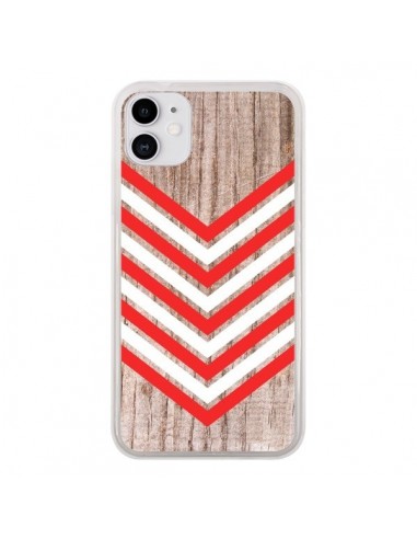 Coque iPhone 11 Tribal Aztèque Bois Wood Flèche Rouge Blanc - Laetitia