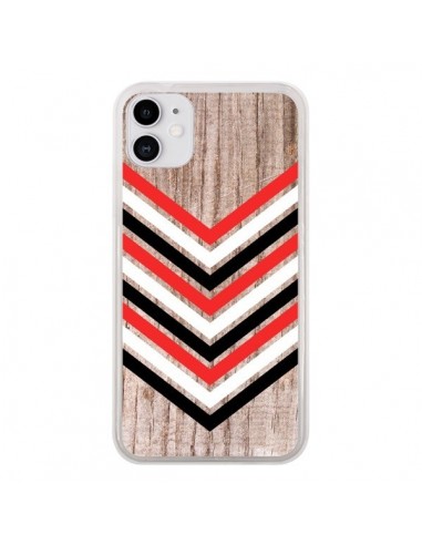 Coque iPhone 11 Tribal Aztèque Bois Wood Flèche Rouge Blanc Noir - Laetitia