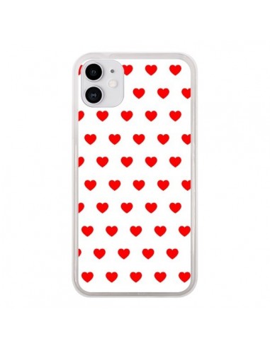 Coque iPhone 11 Coeurs Rouges Fond Blanc - Laetitia