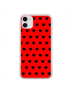 Coque iPhone 11 Coeurs Noirs Fond Rouge - Laetitia