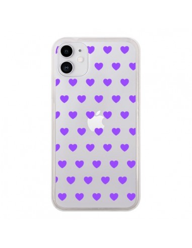 Coque iPhone 11 Coeur Heart Love Amour Violet Transparente - Laetitia