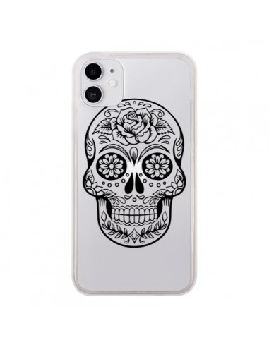 Coque iPhone 11 Tête de Mort Mexicaine Noir Transparente - Laetitia