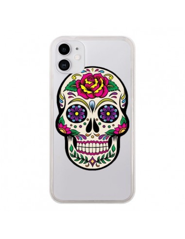 Coque iPhone 11 Tête de Mort Mexicaine Fleurs Transparente - Laetitia