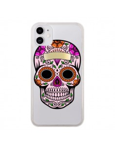 Coque iPhone 11 Tête de Mort Mexicaine Noir Rose...