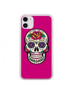Coque iPhone 11 Tête de Mort Mexicaine Rose Fushia -...