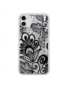 Coque iPhone 11 Lace Fleur Flower Noir Transparente -...