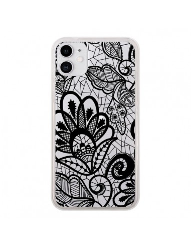 Coque iPhone 11 Lace Fleur Flower Noir Transparente - Petit Griffin