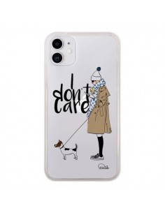 Coque iPhone 11 I don't care Fille Chien Transparente -...