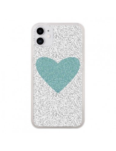 Coque iPhone 11 Coeur Bleu Vert Argent Love - Mary Nesrala