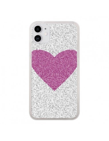 Coque iPhone 11 Coeur Rose Argent Love - Mary Nesrala