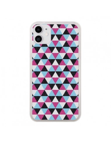 Coque iPhone 11 Azteque Triangles Rose Bleu Gris - Mary Nesrala