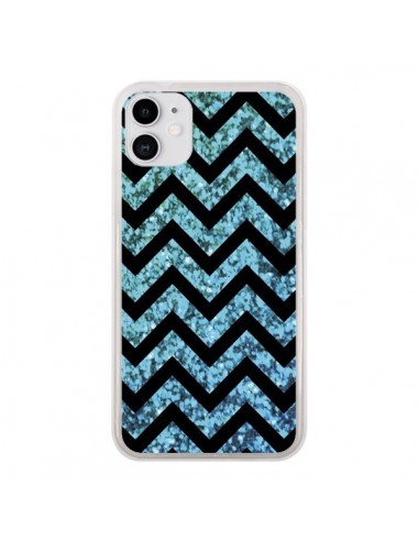 Coque iPhone 11 Chevron Aqua Sparkle Triangle Azteque - Mary Nesrala