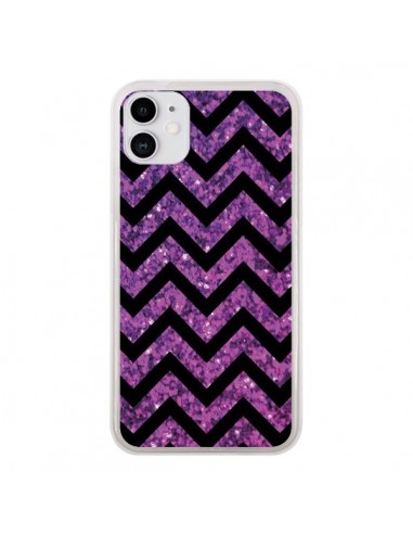 Coque iPhone 11 Chevron Purple Sparkle Triangle Azteque - Mary Nesrala