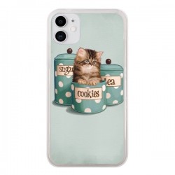 Coque iPhone 11 Chaton Chat Kitten Boite Cookies Pois -...