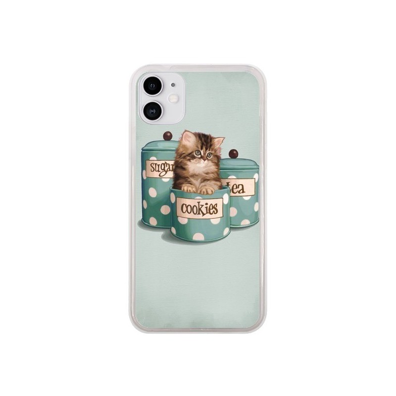 Coque iPhone 11 Chaton Chat Kitten Boite Cookies Pois - Maryline Cazenave