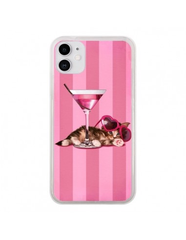 Coque iPhone 11 Chaton Chat Kitten Cocktail Lunettes Coeur - Maryline Cazenave