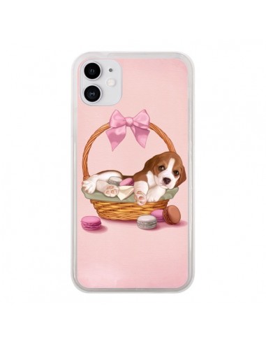 Coque iPhone 11 Chien Dog Panier Noeud Papillon Macarons - Maryline Cazenave