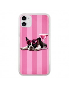 Coque iPhone 11 Chien Dog Cocktail Lunettes Coeur Rose -...