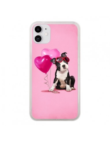Coque iPhone 11 Chien Dog Ballon Lunettes Coeur Rose - Maryline Cazenave