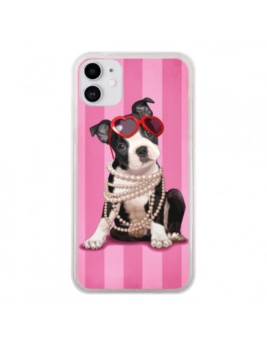 Coque iPhone 11 Chien Dog Fashion Collier Perles Lunettes Coeur - Maryline Cazenave