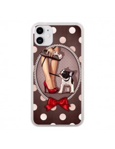 Coque iPhone 11 Lady Jambes Chien Dog Pois Noeud papillon...