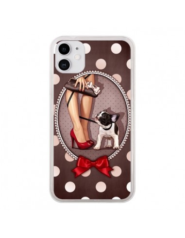 Coque iPhone 11 Lady Jambes Chien Dog Pois Noeud papillon - Maryline Cazenave